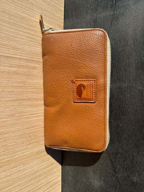 Dooney & Bourke Pebble Grain Large Zip Around Wristlet in Tan